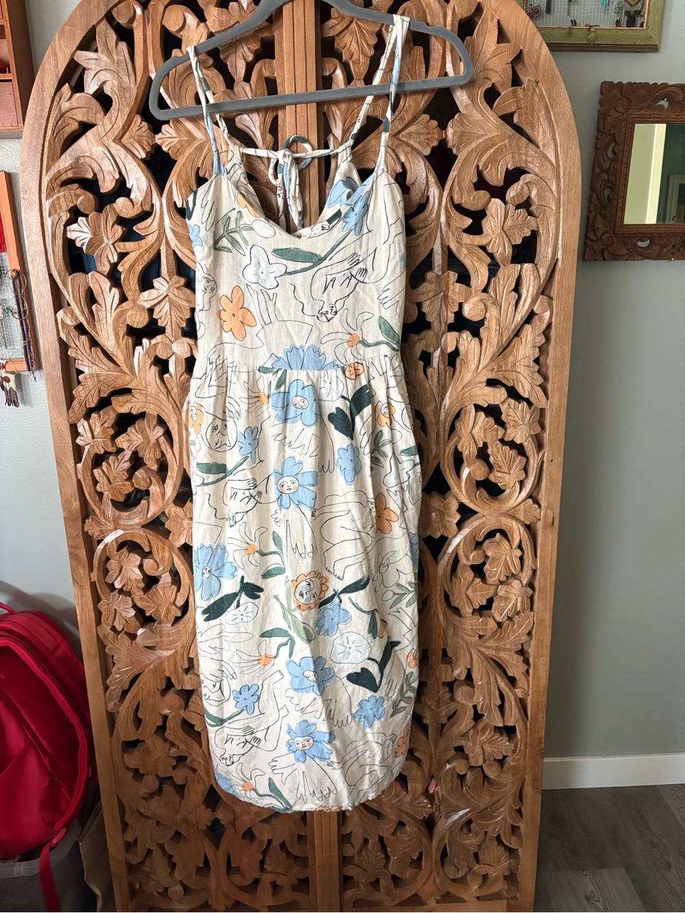 Eve Gravel Cream Midi Dress with Blue and Green Floral Print